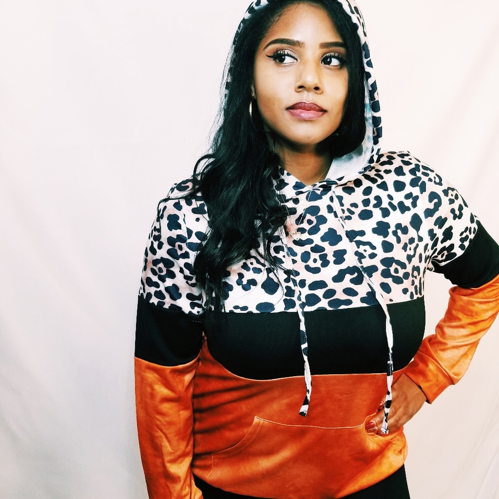 Contrast leopard Print Hoodie